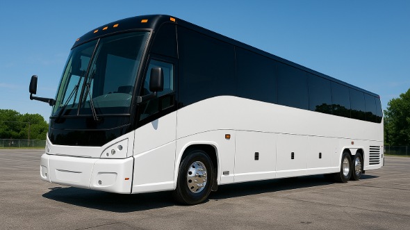 Exterior of Charter Bus Company Mansfield's 54 Passenger Charter Bus in Mansfield