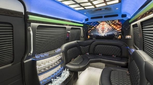 Interior of Charter Bus Company Mansfield's Sprinter Limo in Mansfield